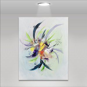 Original Abstract Art Canvas Painting Signed Decor Hand Painted - "Feathers"